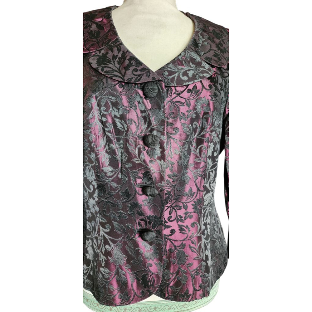 Maggy London Y2K Size 10 Brocade Jacket Floral Magenta Black 3/4 Sleeve Blazer - Picture 6 of 12